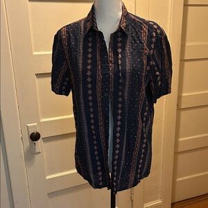 Men's Navy and Red Geometric Casual Shirt